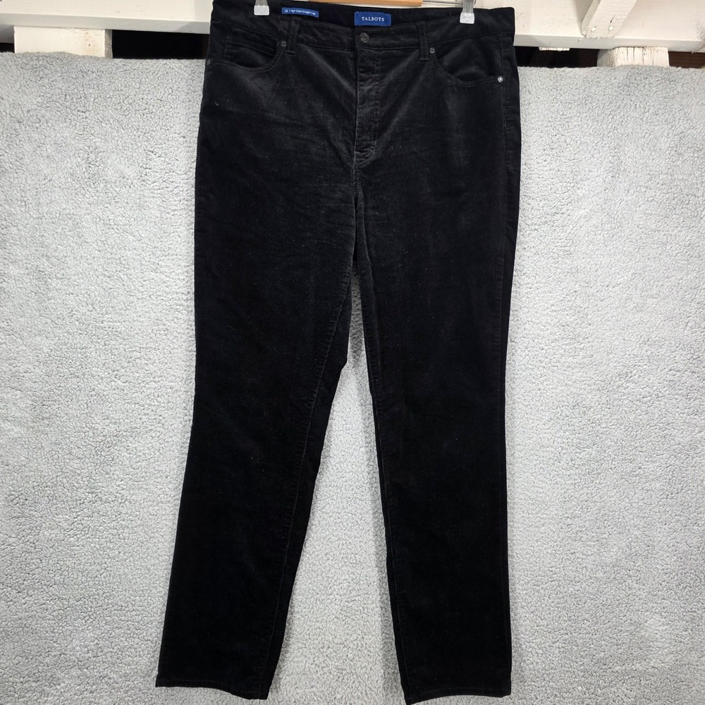 Talbots Women's Size 14 Corduroy Pants High-Waist Straight-Leg Black Casual